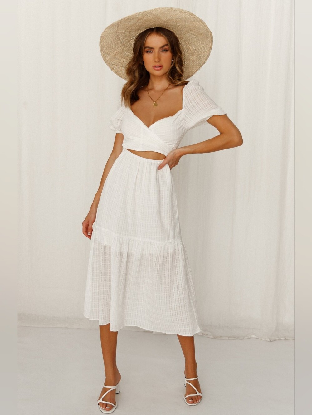 Hello Molly Do This My Way White Puff Sleeve Midi Dress XS